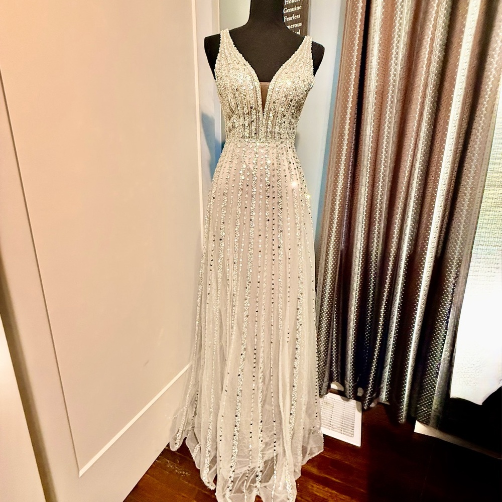 GB Girls Shimmering Silver Evening Dress